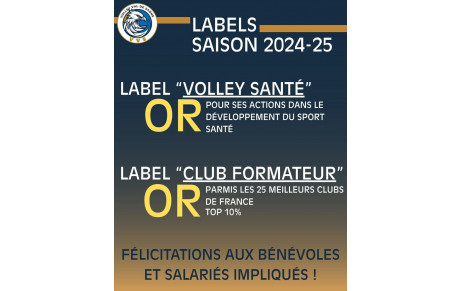 Deux nouveaux labels pour le VVS, niveau &quot;OR&quot; 2025 : club formateur &amp; volley santé